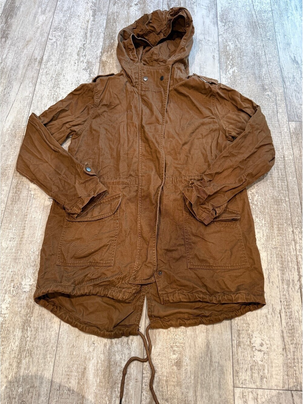 Forever 21 M Brown Hooded Utility Parka Jacket Gorpcore